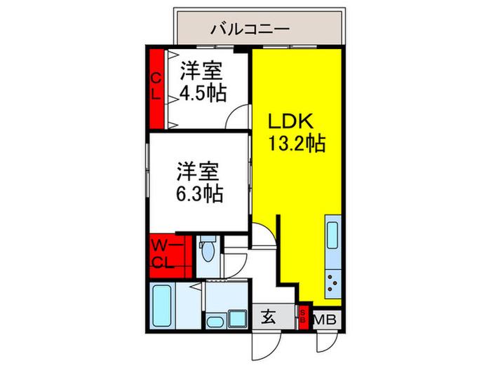 アヴェニール松が丘(2LDK/5階)の間取り写真