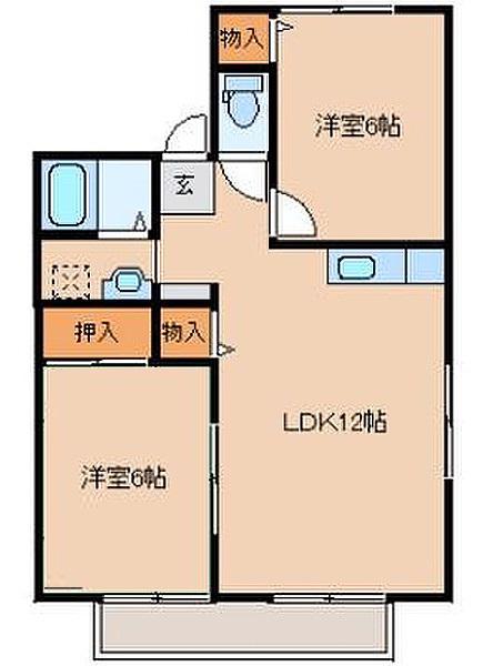 フリーデン安居野(2LDK/2階)の間取り写真
