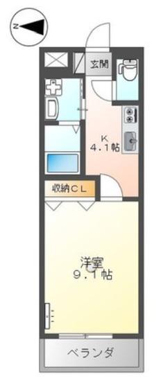 サンエバー貴船(1K/2階)の間取り写真