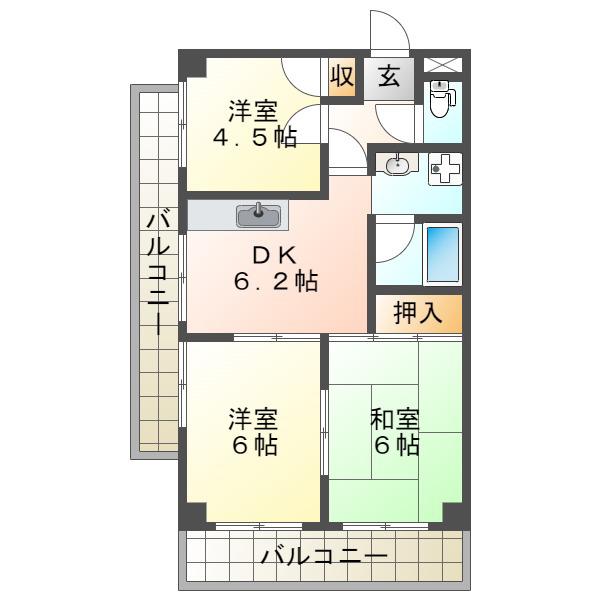 パルレ瑞ヶ丘(3DK/2階)の間取り写真