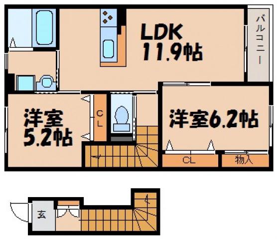 GRANDEUR(2LDK/2階)の間取り写真