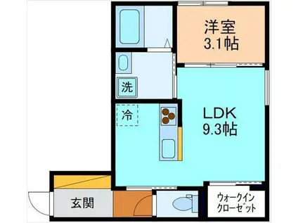 富山地鉄不二越上滝 富山駅 徒歩24分 2階建 築3年(1LDK/1階)の間取り写真