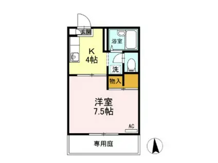 レジデアイ B棟(1K/1階)の間取り写真