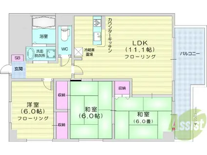 二日町島田ビル(3LDK/4階)の間取り写真