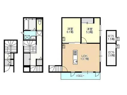 ラ・ベルメール(2LDK/2階)の間取り写真