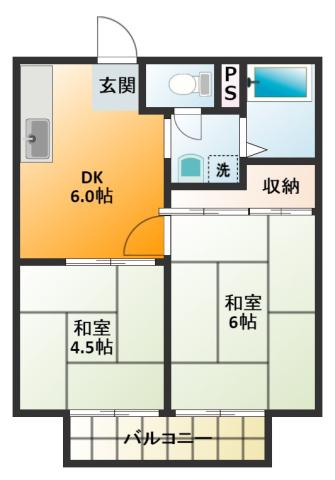 渡辺ハイツB(2DK/2階)の間取り写真