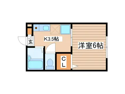 クレストヒルズ北仙台(1K/2階)の間取り写真