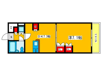 ユタカローズガーデン(1DK/2階)の間取り写真