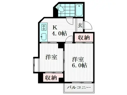 大洋桜台マンション(2K/1階)の間取り写真
