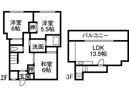 グリーンハイツ長坂台II(3LDK/2階)の間取り写真