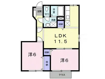 MIZUKI一番館B(2LDK/1階)の間取り写真