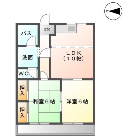 Jハピネス(2LDK/2階)の間取り写真