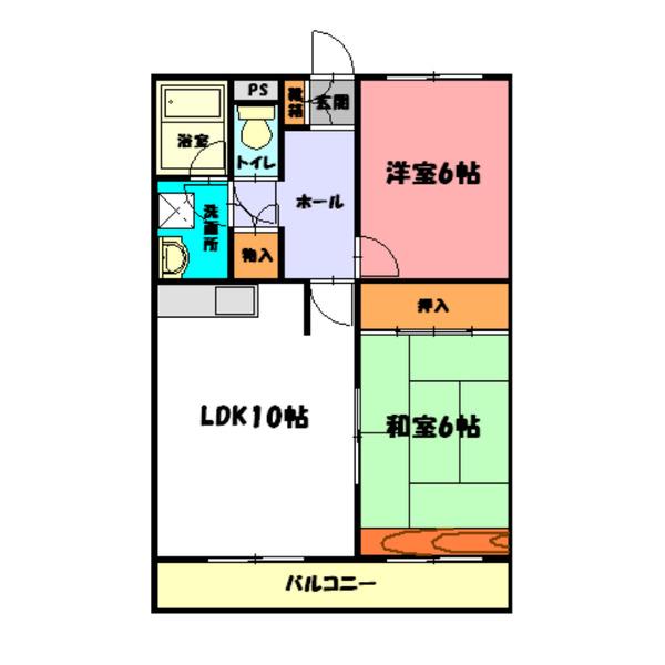西明石グランドハイツ(2LDK/2階)の間取り写真