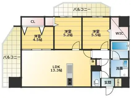 AXIA WILL帯山(3LDK/3階)の間取り写真