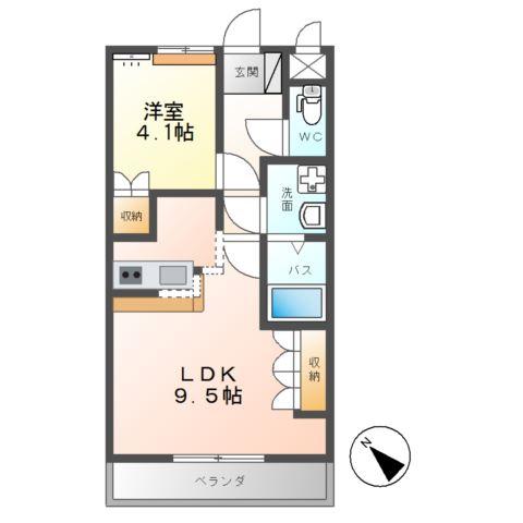 エスポアールB(1LDK/2階)の間取り写真