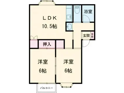 ロイヤルハイツB(2LDK/2階)の間取り写真
