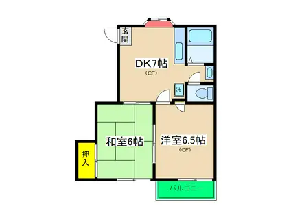 ウィスタリアハイツB(2DK/2階)の間取り写真