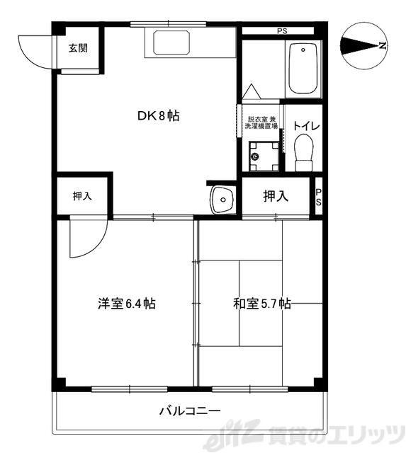 シャトーかわもと(2DK/2階)の間取り写真