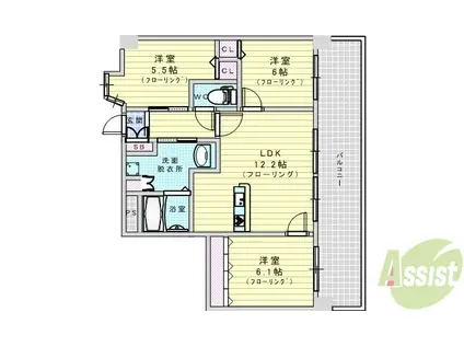ラウロ相川リーヴァ(3LDK/3階)の間取り写真