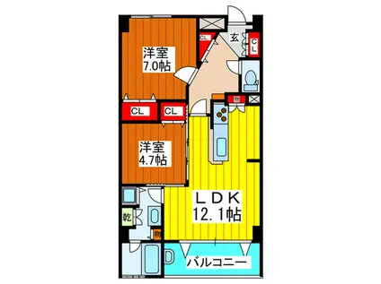 プリムヴェールヒグチ(2LDK/3階)の間取り写真