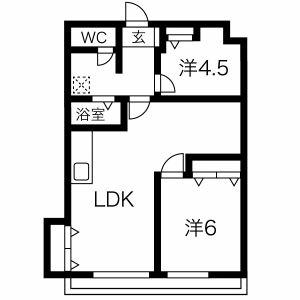 Kスクエアサウス(2LDK/5階)の間取り写真
