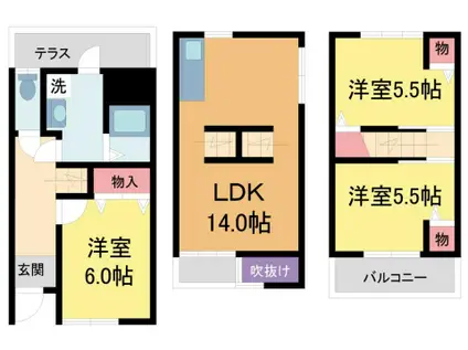 クレスト甲東園A棟(3LDK/1階)の間取り写真