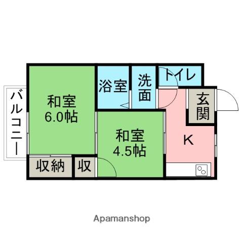フォレスト神明B(2K/1階)の間取り写真