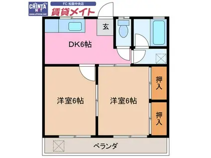 ハートランド垣鼻(2DK/2階)の間取り写真