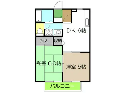 メゾンドール宮地II B棟(2DK/1階)の間取り写真