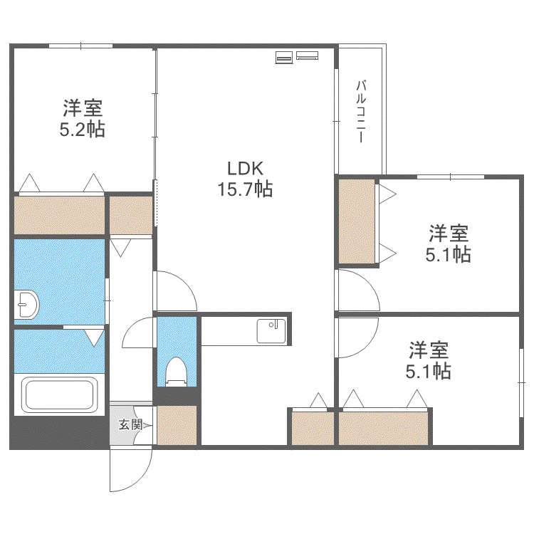 ZABO HILLS 手稲(3LDK/3階)の間取り写真