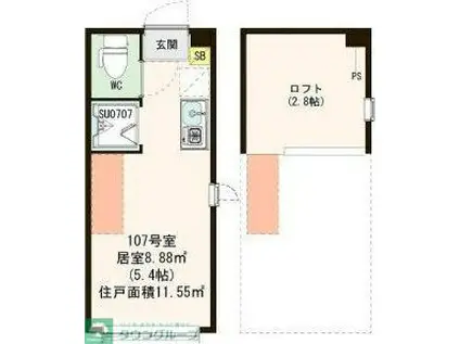 ハーモニーテラス桜上水III(ワンルーム/1階)の間取り写真