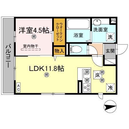プランドール桜木(1LDK/1階)の間取り写真
