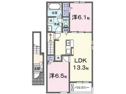 ロッソ・コルサ I(2LDK/2階)の間取り写真