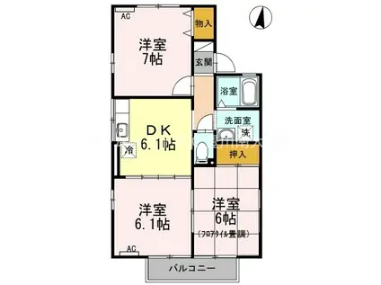 プレミール ソシア A(3DK/2階)の間取り写真