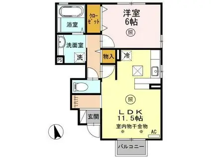クレシア高木北(1LDK/1階)の間取り写真