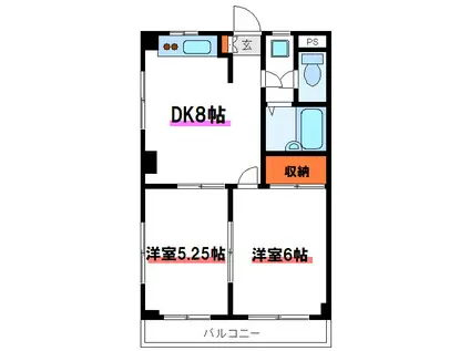 サンライズ山三(2DK/2階)の間取り写真