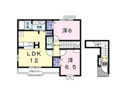 シャン.ド.フルールIIA(2LDK/2階)の間取り写真