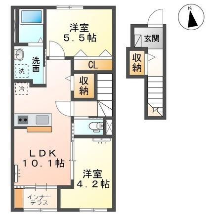 ソランジュ(2LDK/2階)の間取り写真