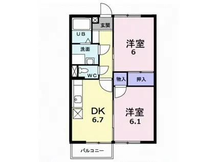 ルミエールいしはらA(2DK/1階)の間取り写真
