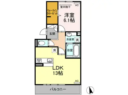 ジャンティーユII(1LDK/3階)の間取り写真