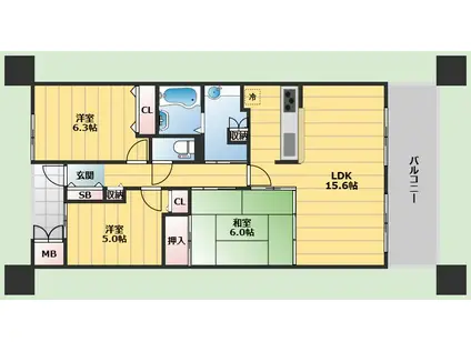 ローレルコート北緑丘(3LDK/6階)の間取り写真