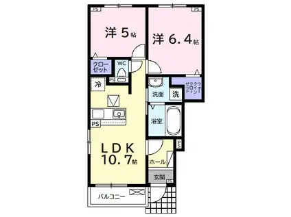 ミズキIX(2LDK/1階)の間取り写真
