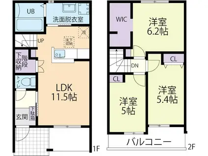 2/15筑西市玉戸テラスハウス(3LDK/1階)の間取り写真