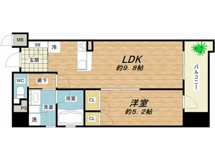 セイワパレス大手前西(1LDK/7階)の間取り写真