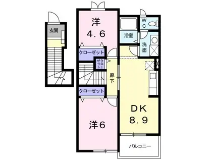 ア・ラモードA(2DK/2階)の間取り写真