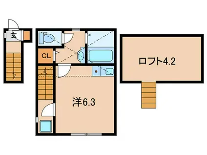 クレストINO(ワンルーム/2階)の間取り写真