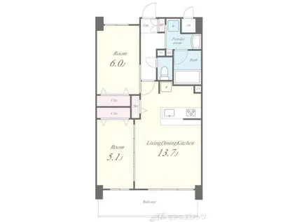 グランコート高槻(2LDK/3階)の間取り写真