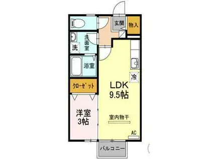 リビングタウン伏石A(1LDK/2階)の間取り写真