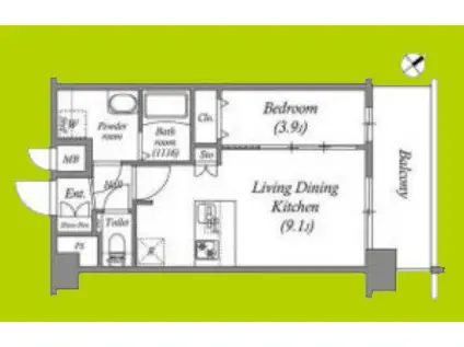 アドバンス大阪クラージュ(1LDK/10階)の間取り写真