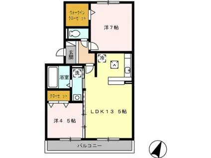 パルトネ-ル伊都B棟(2LDK/2階)の間取り写真